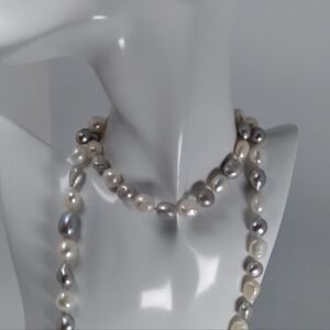 Rope/Opera Length (38") 12-13mm Freshwater Baroque White/Silver/Grey Pearls
